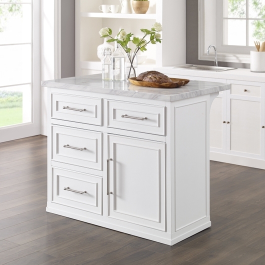 Kitchen Island Shaker Style White with Faux Marble Top