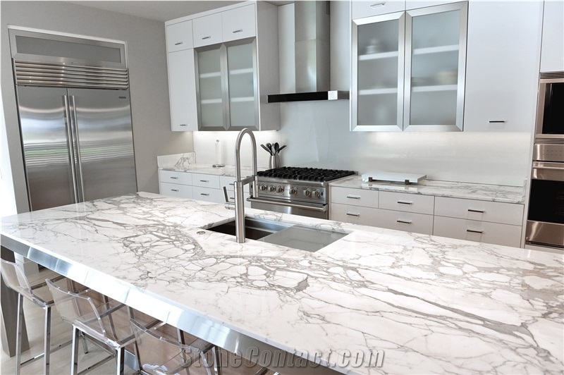 Kitchen Island Statuario Marble with Ghost Stools Seating