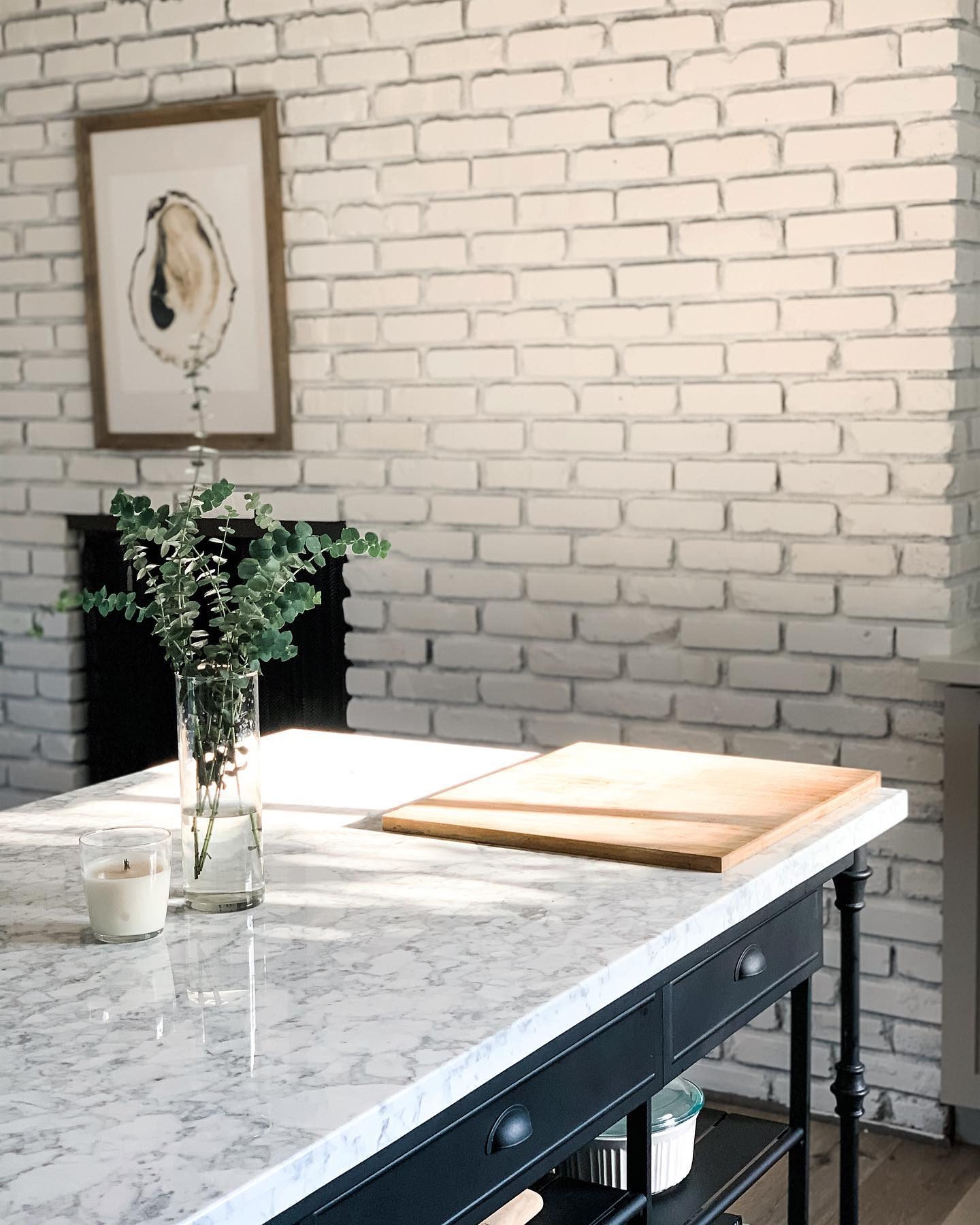 Kitchen Island with Turned Black Legs and Bin Pull Hardware