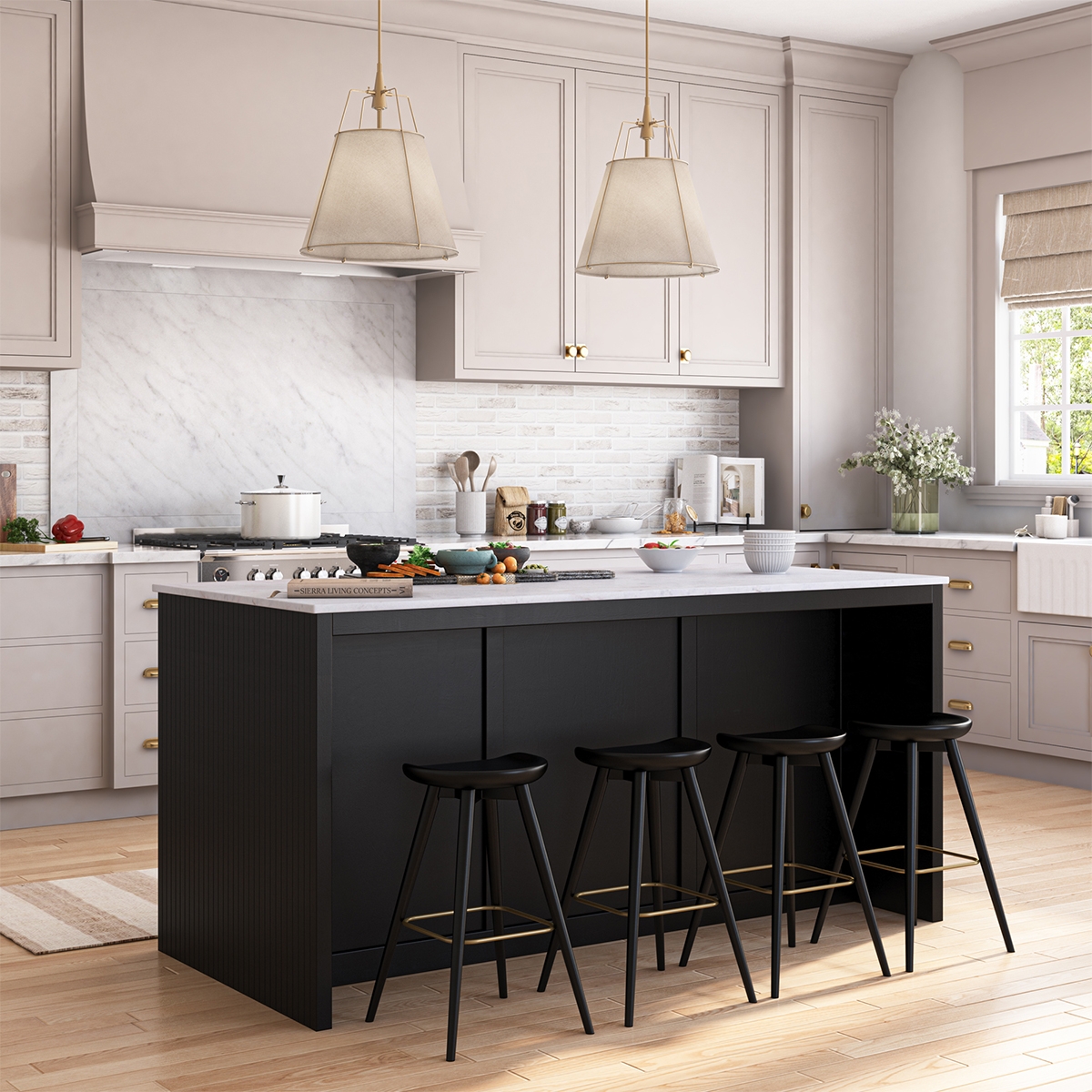 Kitchen Island with Vertical Slat Texture and Matte Black