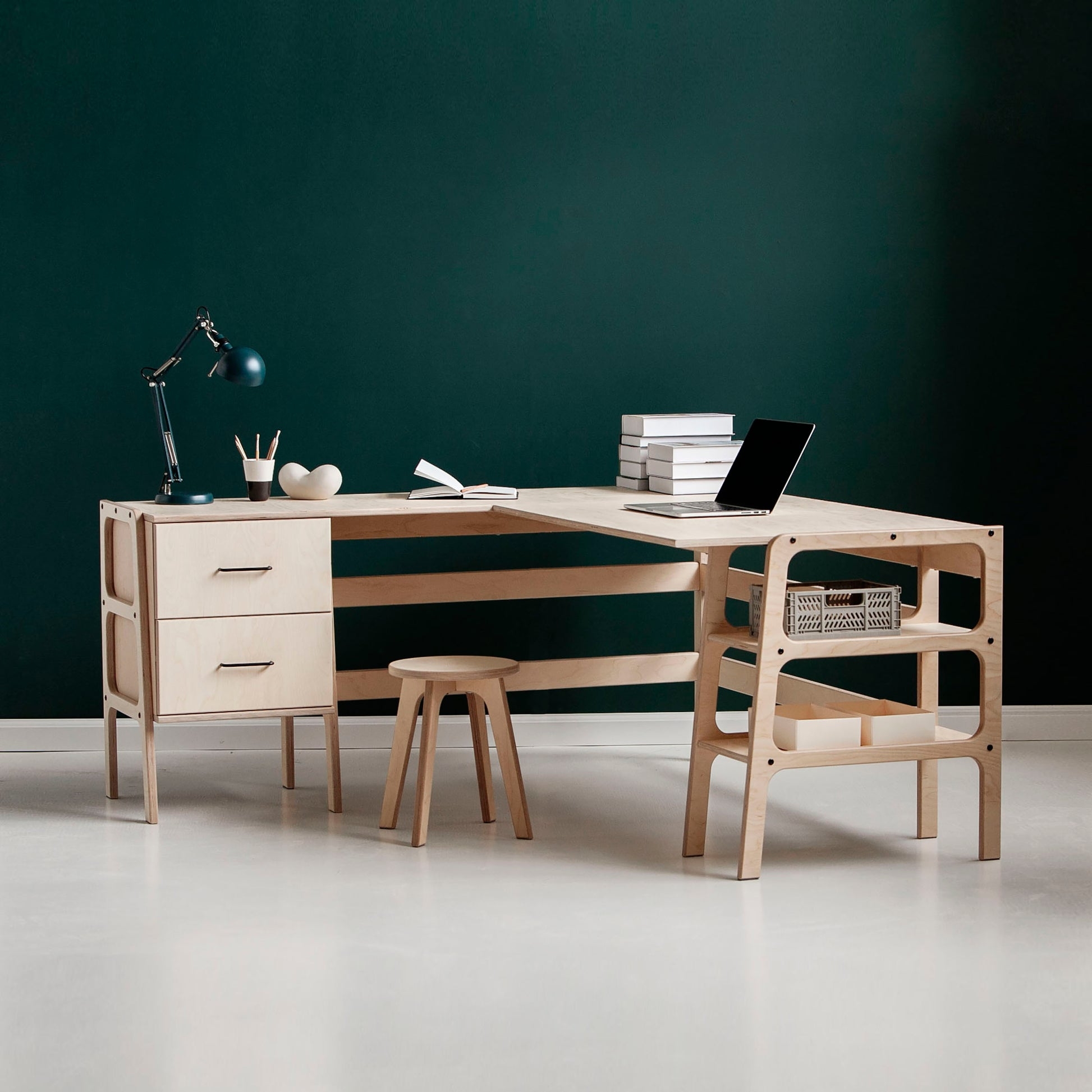 L-Shaped Desk Natural Plywood Natural Wood Home Office