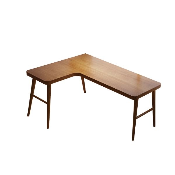 L-Shaped Desk Support Stretchers Warm Wood Modern Executive Desk