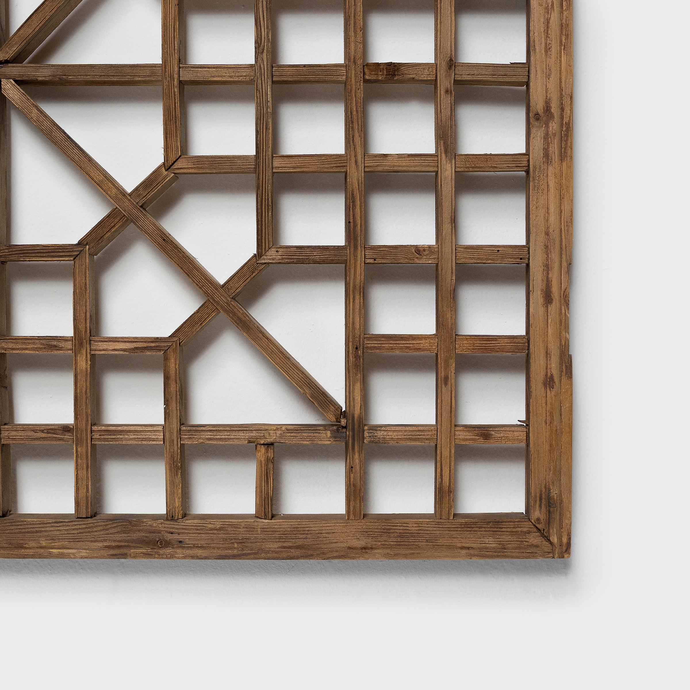 Lattice Panel - Warm Brown Diagonal Bracing Antique Wood Wall Screen