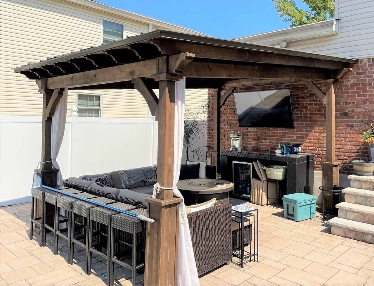 Lean To Pavilion: Dark Wood Stain Entertainment Wall