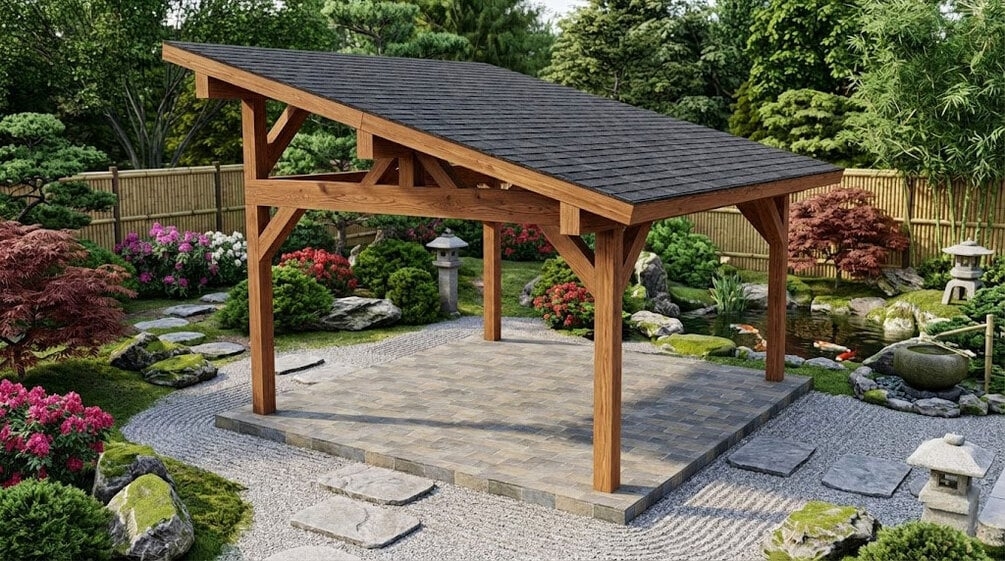 Lean To Pavilion: Zen Modern Mono Pitch Garden Shelter