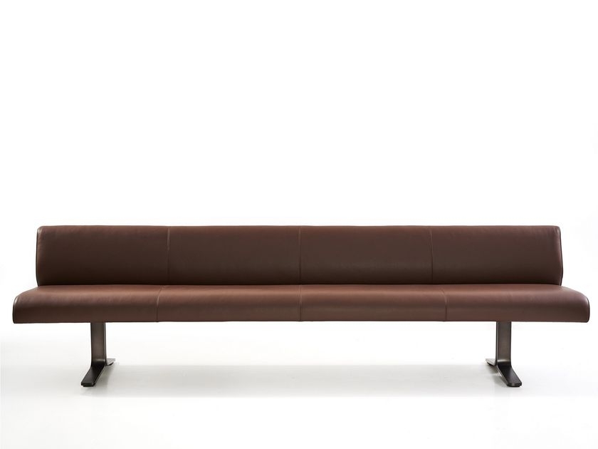 Leather Bench Chocolate Brown T-Shaped Metal Legs Seating