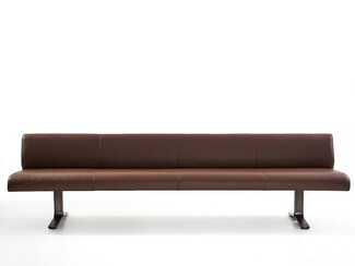 Leather Bench Chocolate Brown T-Shaped Metal Legs Seating