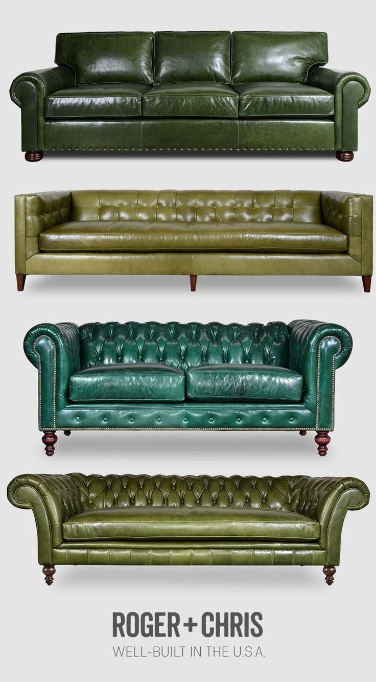 Leather Sofa Emerald Green Button Tufted Nailhead Accents