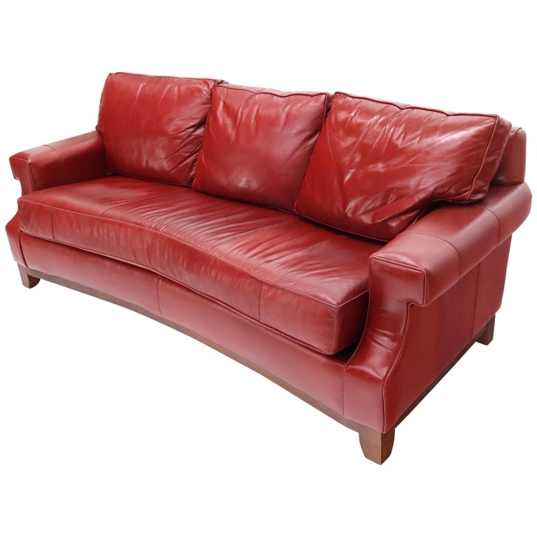 Leather Sofa with Concave Front Edge and Tomato Red Leather