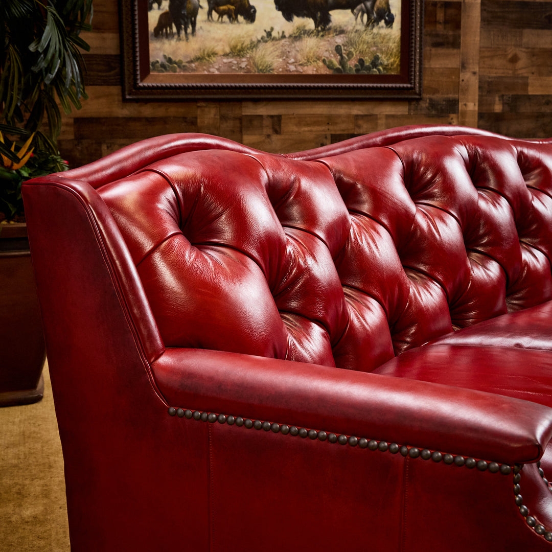 Leather Sofa with Deep Button Tufting for a Red Western Couch