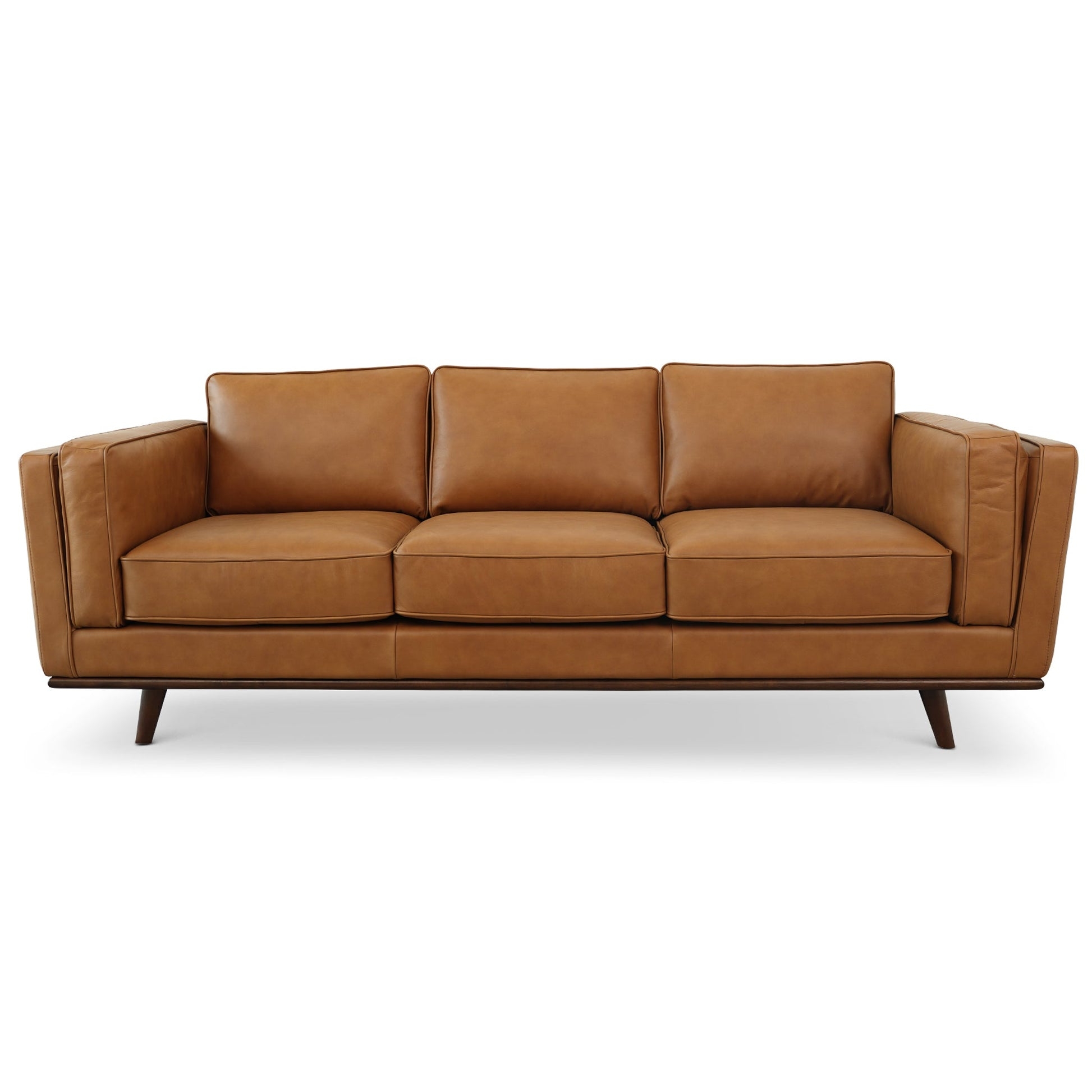 Leather Sofa with Track Arm Silhouette in Tan Cognac