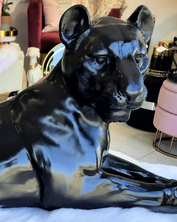 Leopard Figurine: Reclining Pose Glossy Black Feline Statue