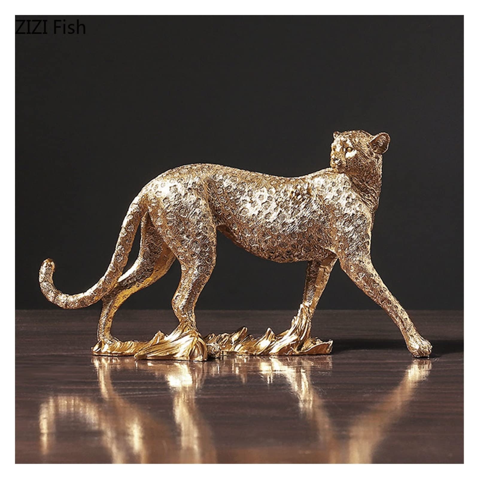 Leopard Statue: Golden Metallic Sheen Prowling Nordic Shelf Decor