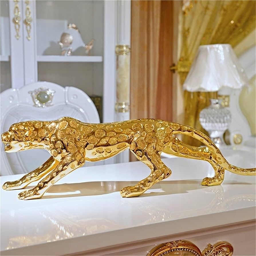 Leopard Statue: Stalking Pose Metallic Gold Textured Gold Cheetah