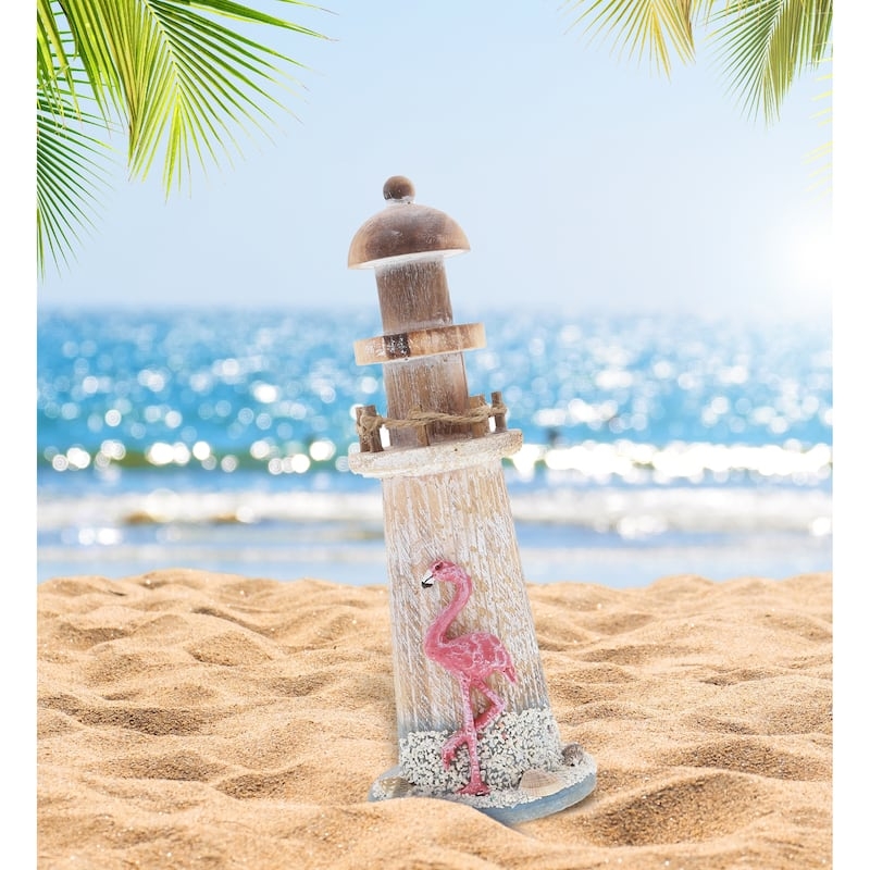Lighthouse Decor Flamingo Motif and Seashell Base Tropical Decoration