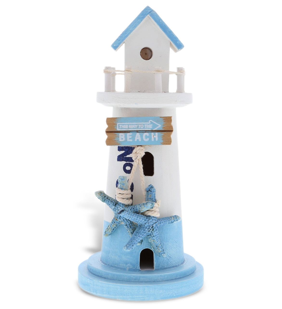 Lighthouse Decor with Beach Sign and Starfish Coastal Shelf Accents