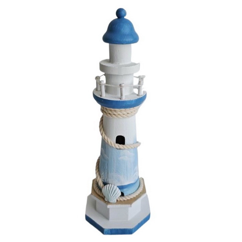 Lighthouse Figurine Wave Painting and Rope Wrapped Seaside Ornament