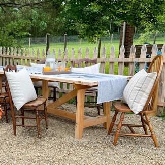 Linen Table Runner: Light Blue Frayed Ends Patio