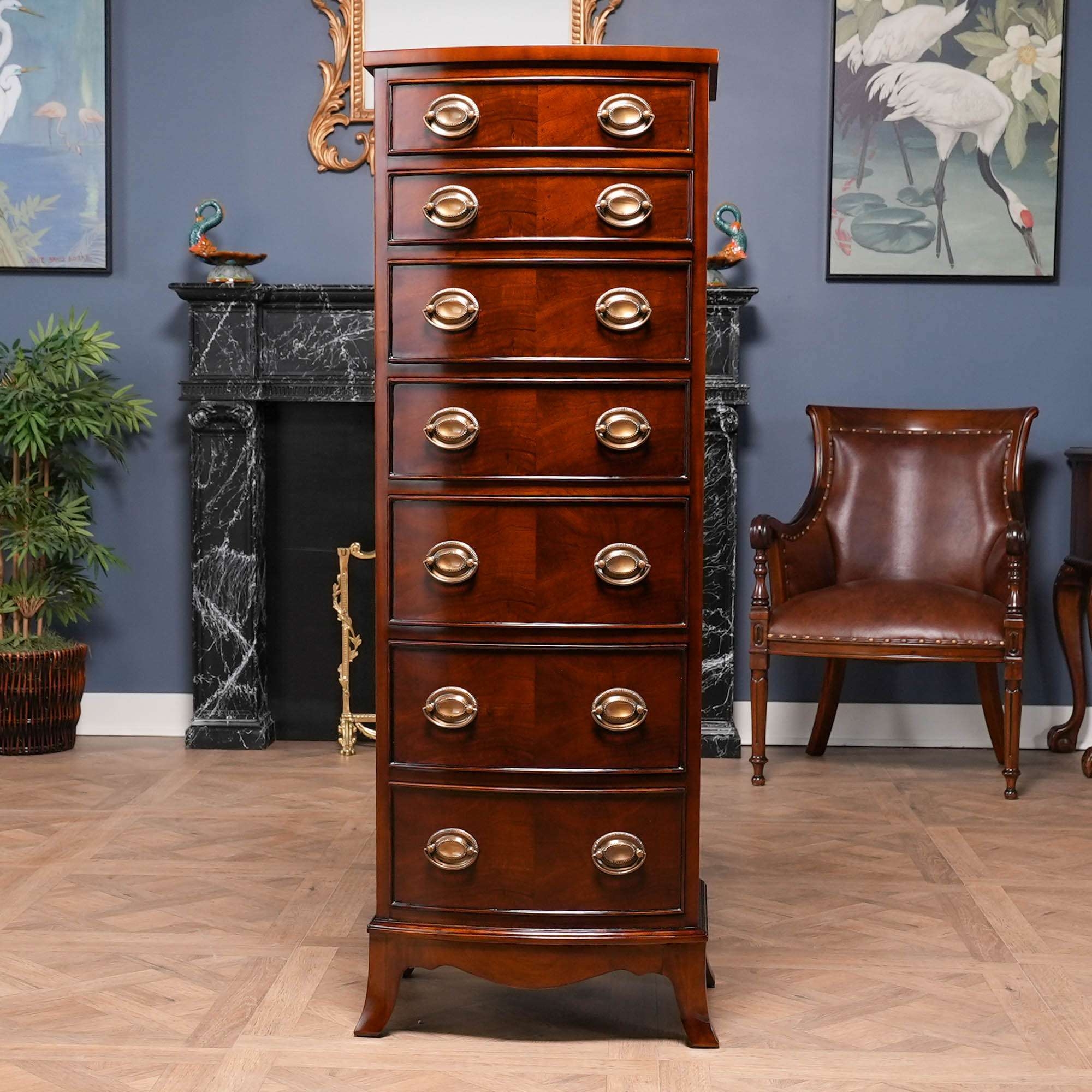 Lingerie Chest with Bow Front Mahogany Seven Drawer Unit