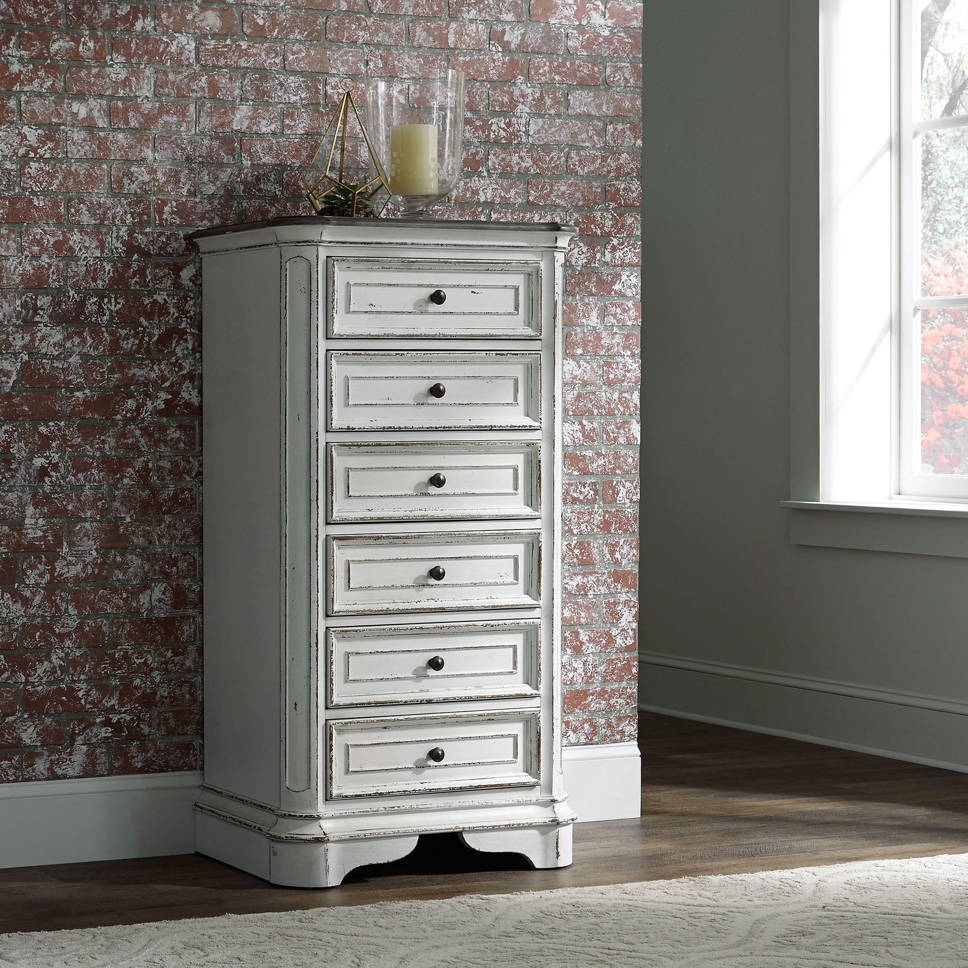 Lingerie Chest with Contrasting Top Distressed White Wood