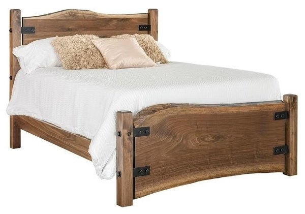 Live Edge Bed with Black Metal Brackets and Industrial Style