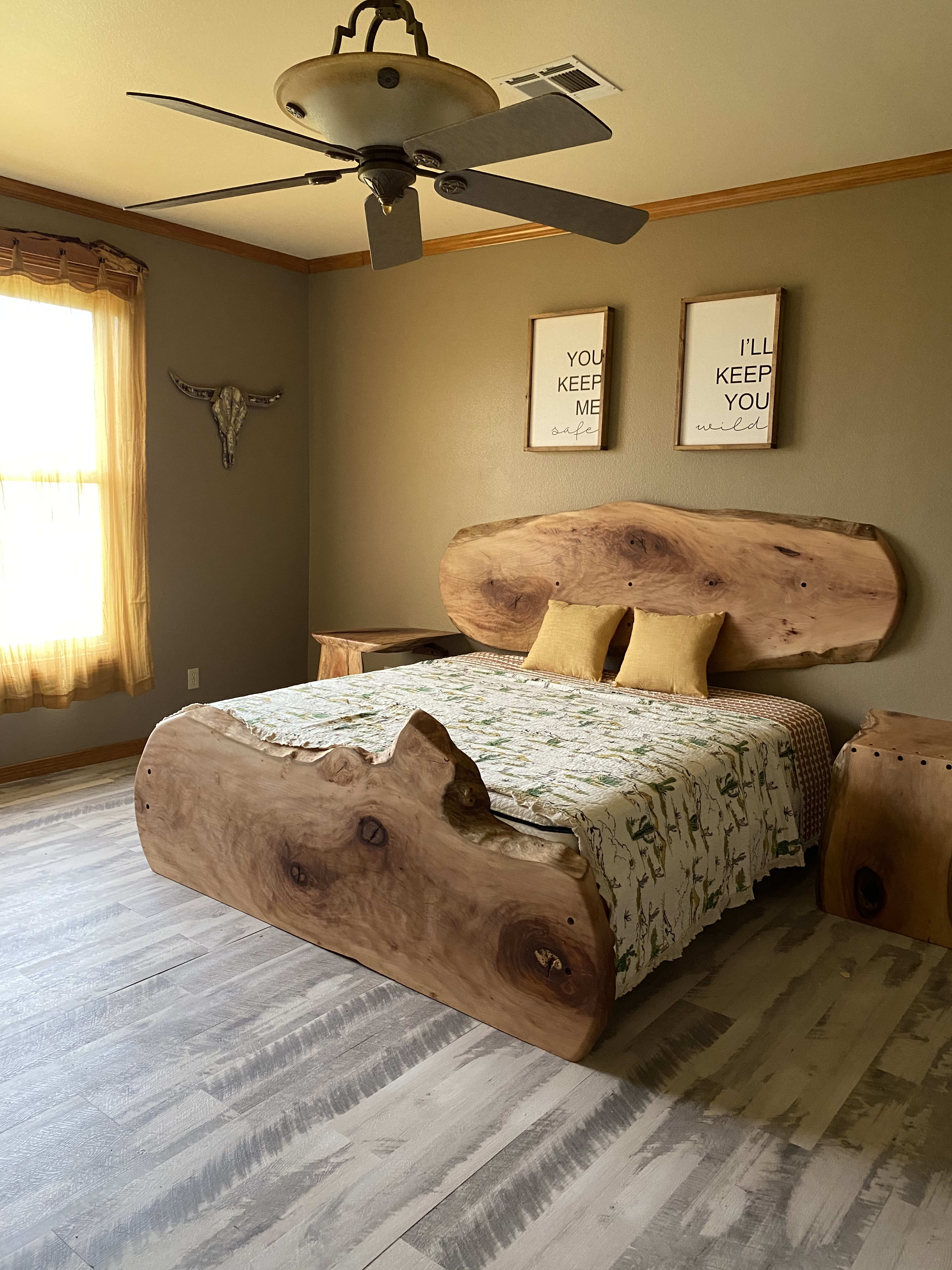 Live Edge Bed with Organic Contours and Thick Sycamore Slabs