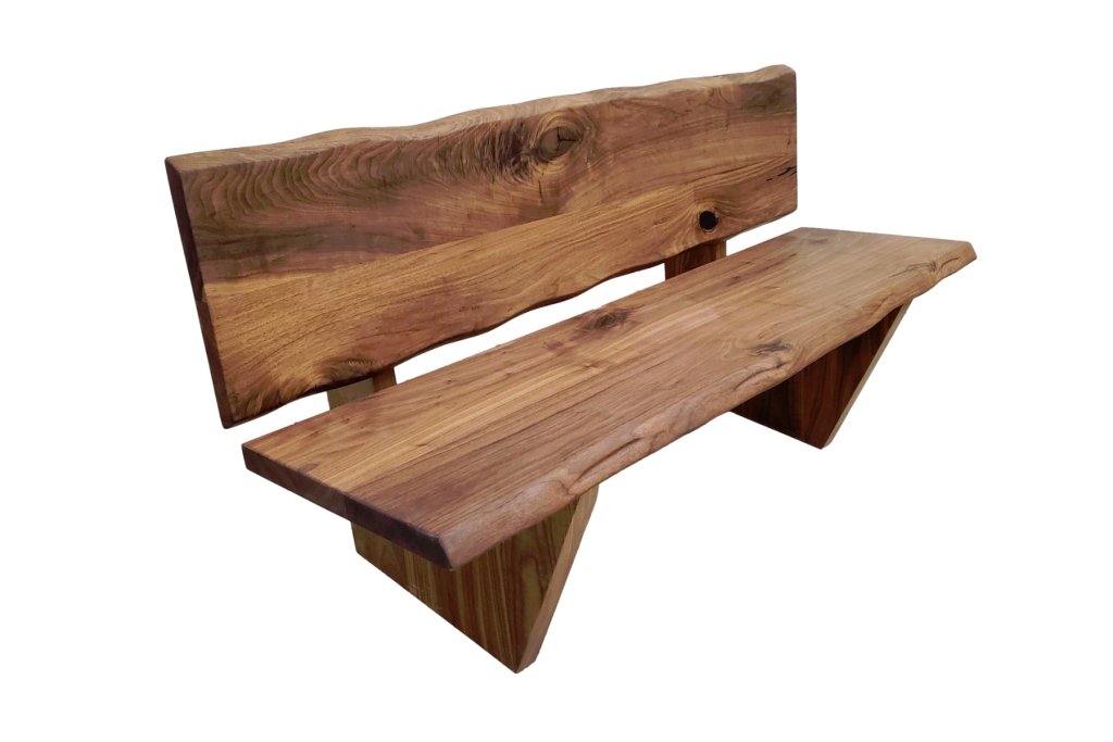 Live Edge Bench featuring Sculpted Backrest and Walnut