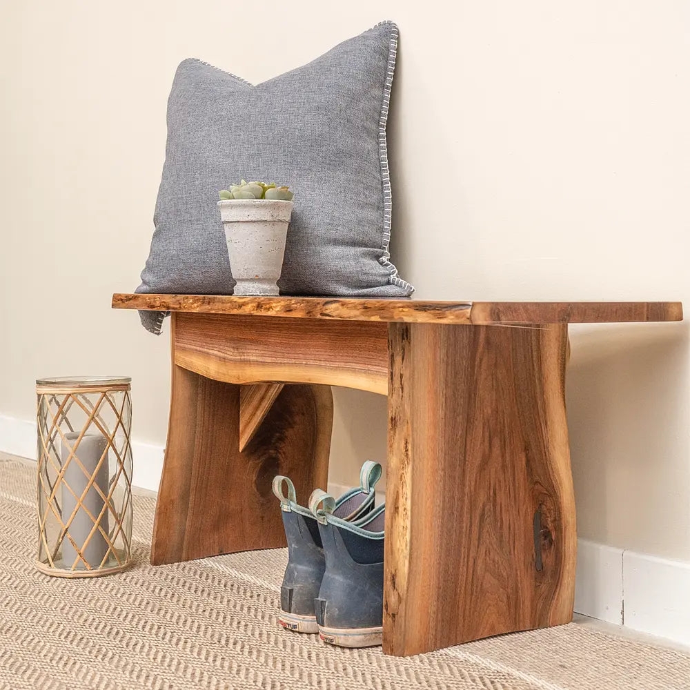 Live Edge Bench with Organic Wood Grain and Trestle Base