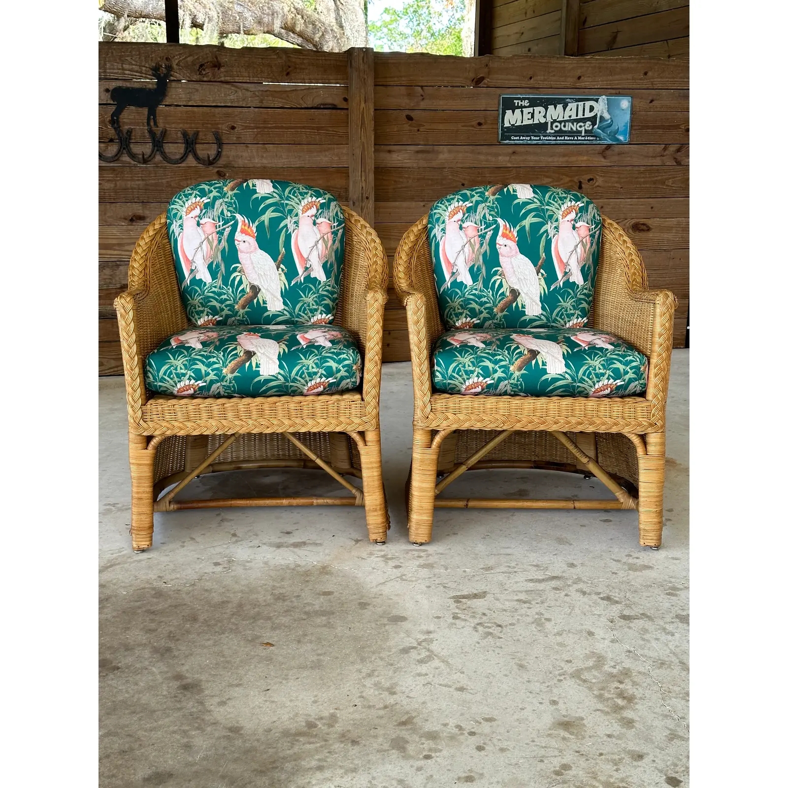 Lounge Chair cockatoo print wicker tropical cockatoo wicker chairs