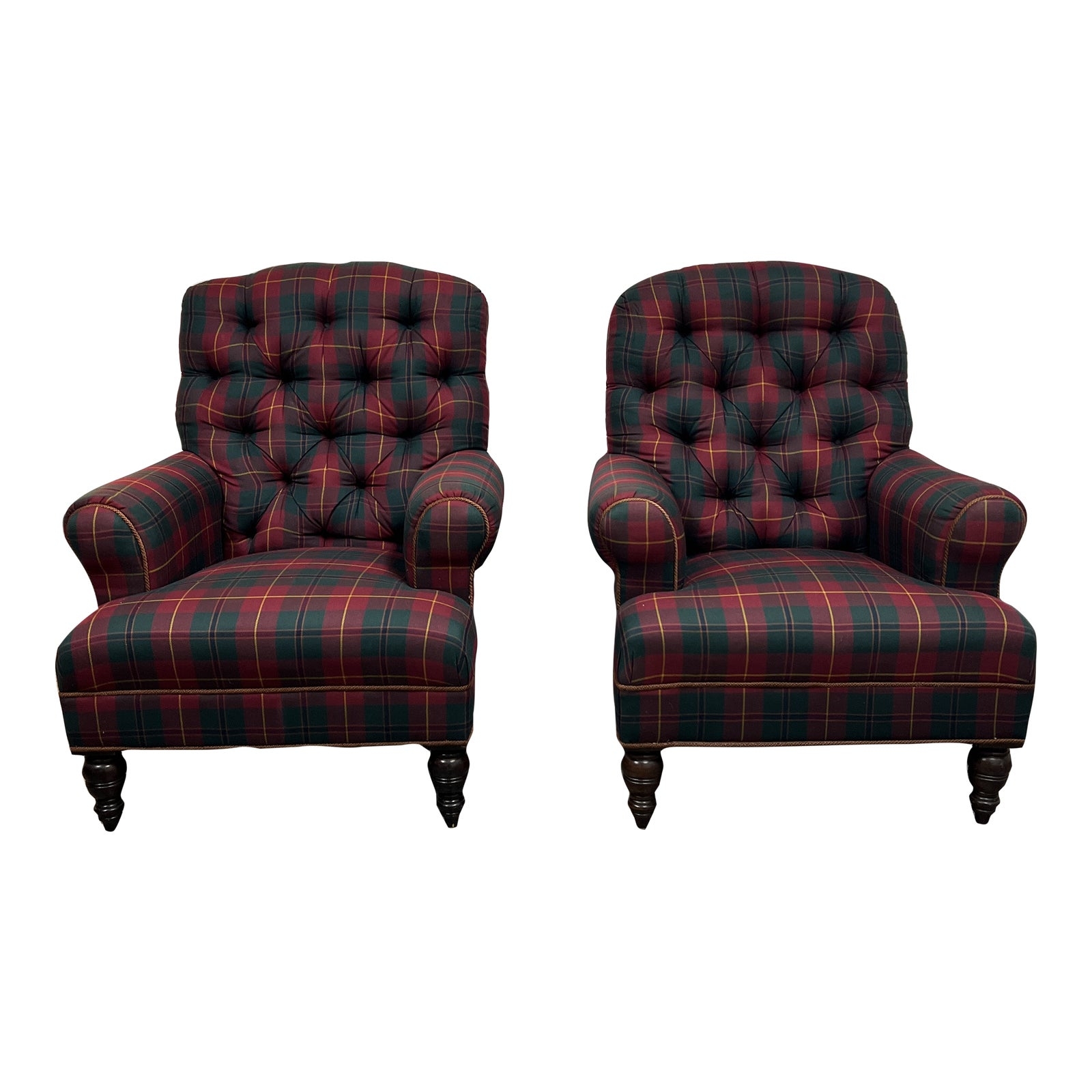 Lounge Chair Diamond Tufted Tartan with Turned Legs