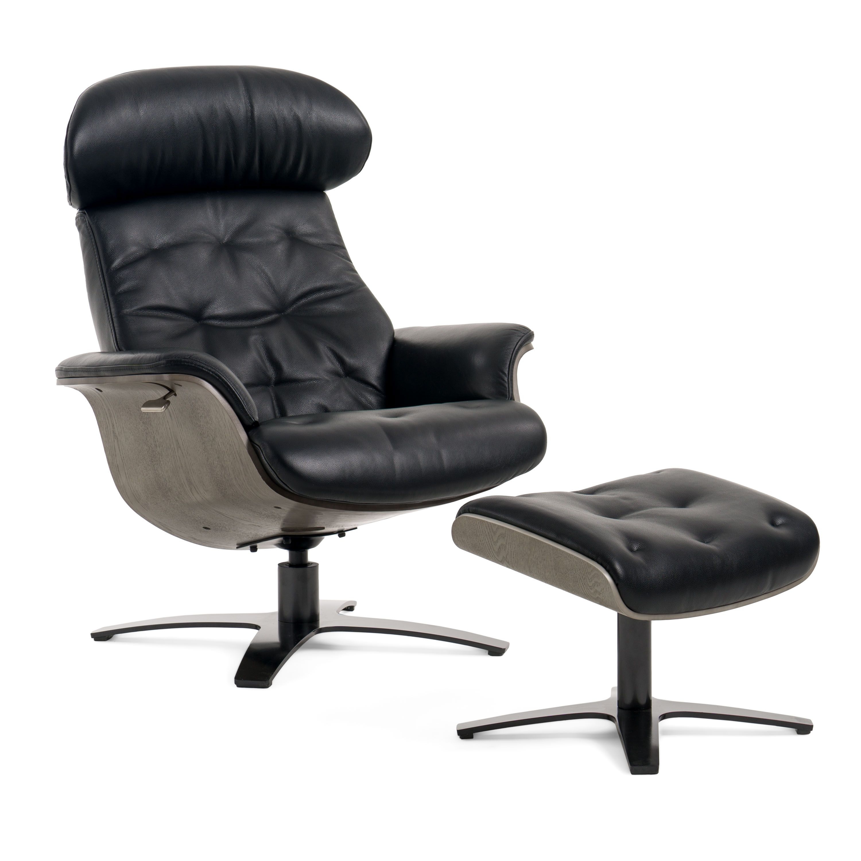 Lounge Chair Ottoman Featuring Grey Wood Shell and Tufted Seat