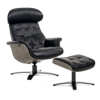 Lounge Chair Ottoman Featuring Grey Wood Shell and Tufted Seat