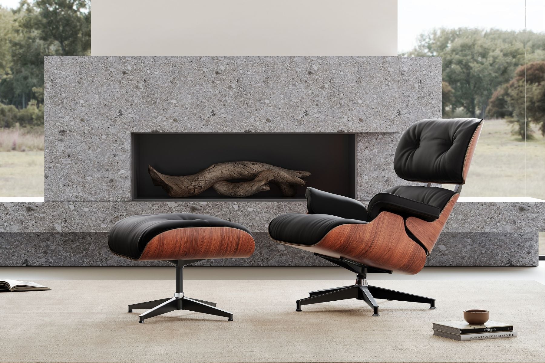 Lounge Chair Ottoman with Bent Plywood Shell and Button Tufting