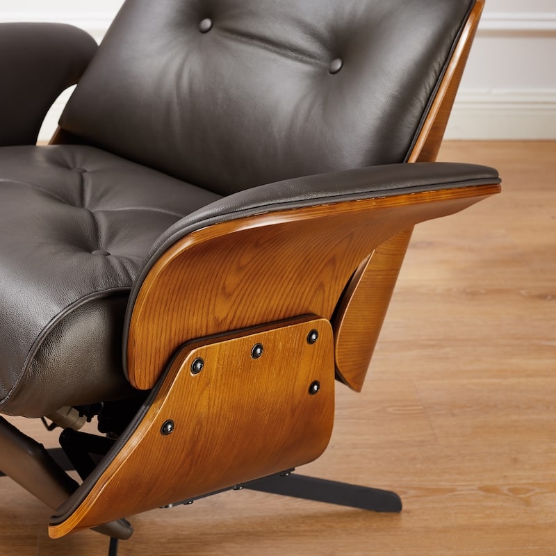 Lounge Chair with Bentwood Shell and Tufted Leather Like
