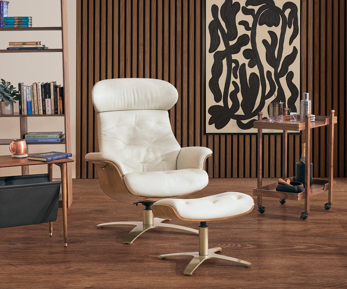 Lounge Chair With Ottoman featuring a Brushed Gold Base