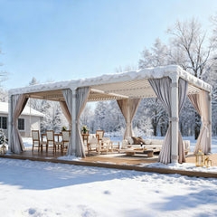 Louvered Pergola 10x20 White Frame Rainproof Roof