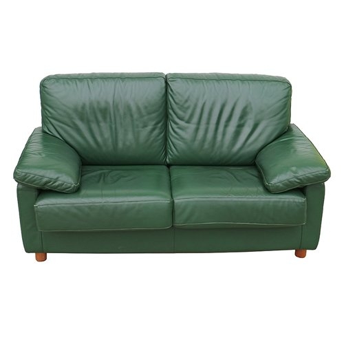 Loveseat Forest Green Overstuffed Arms Cylindrical Legs Vintage