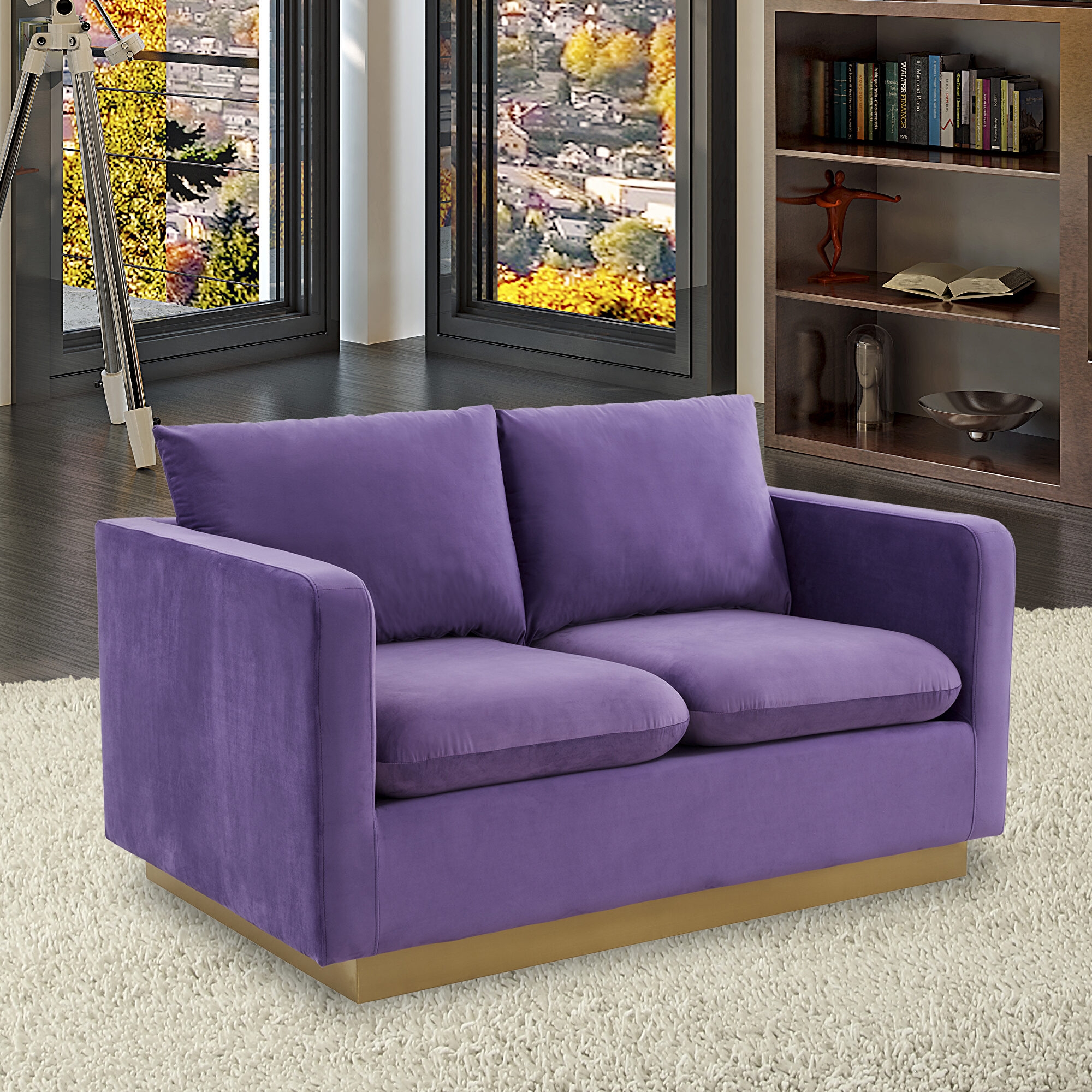 Loveseat - Purple Velvet with Gold Plinth Base