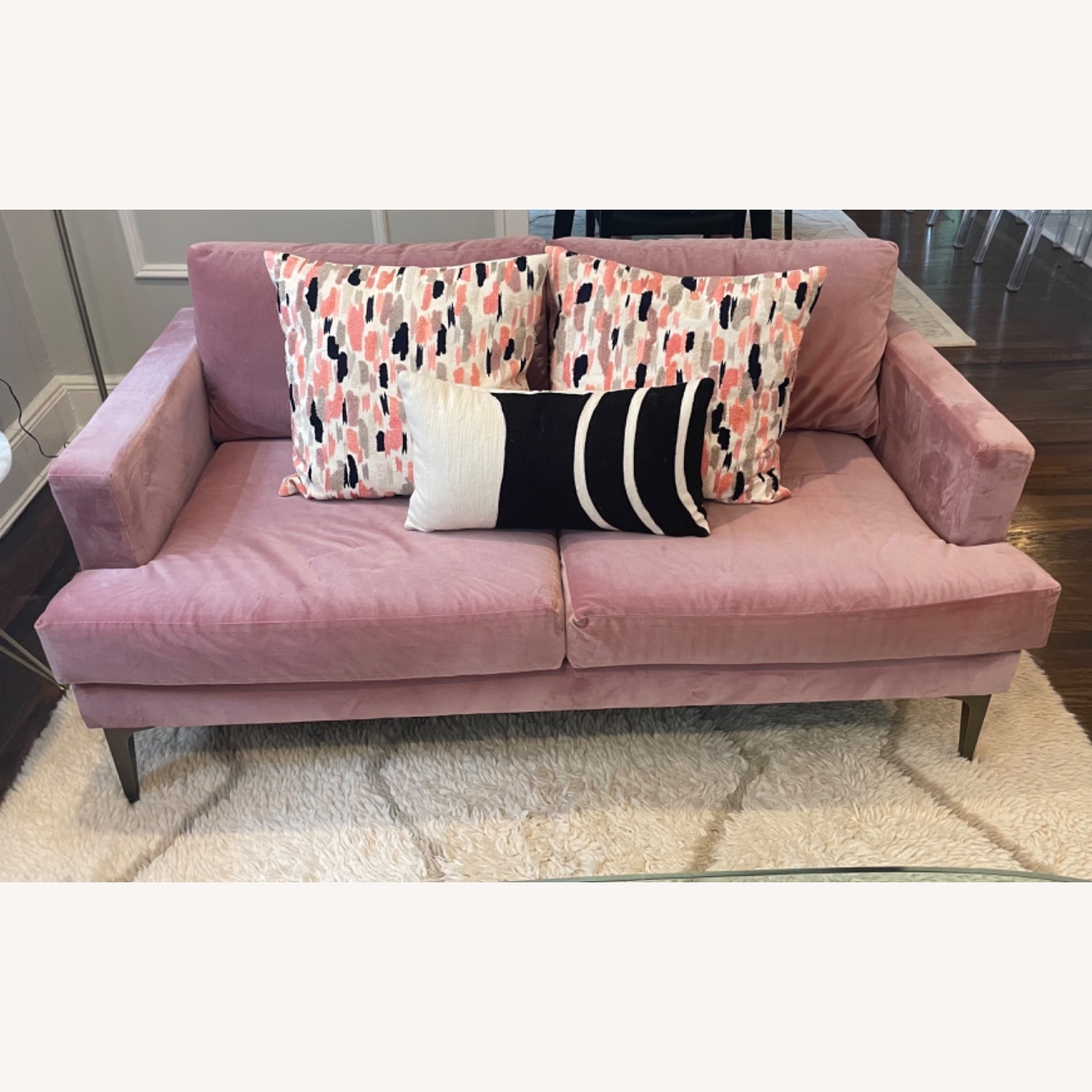 Loveseat Sofa - Tapered Metal Legs in Mauve Pink Velvet