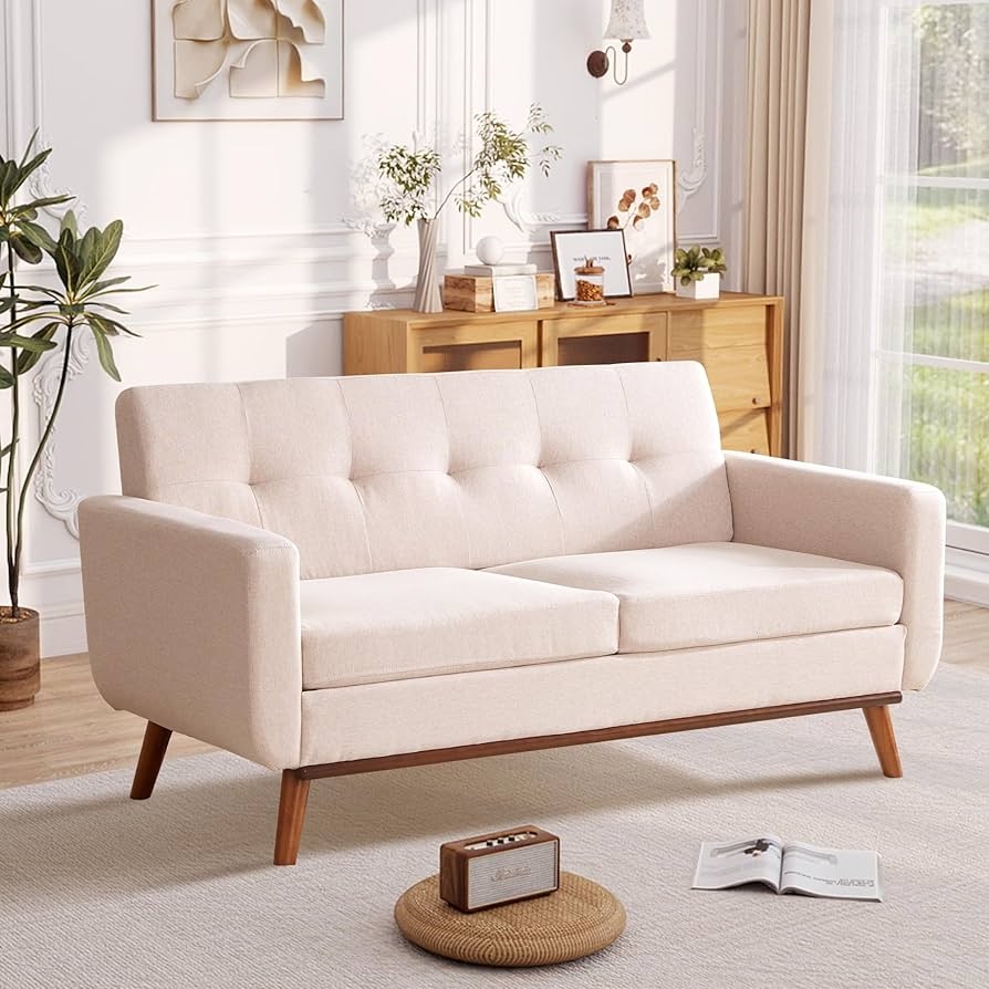 Loveseat Sofa with Angled Tapered Legs and Tufted Back