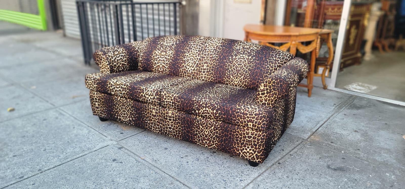 Loveseat Vertical Animal Striping Rolled Arm Couch