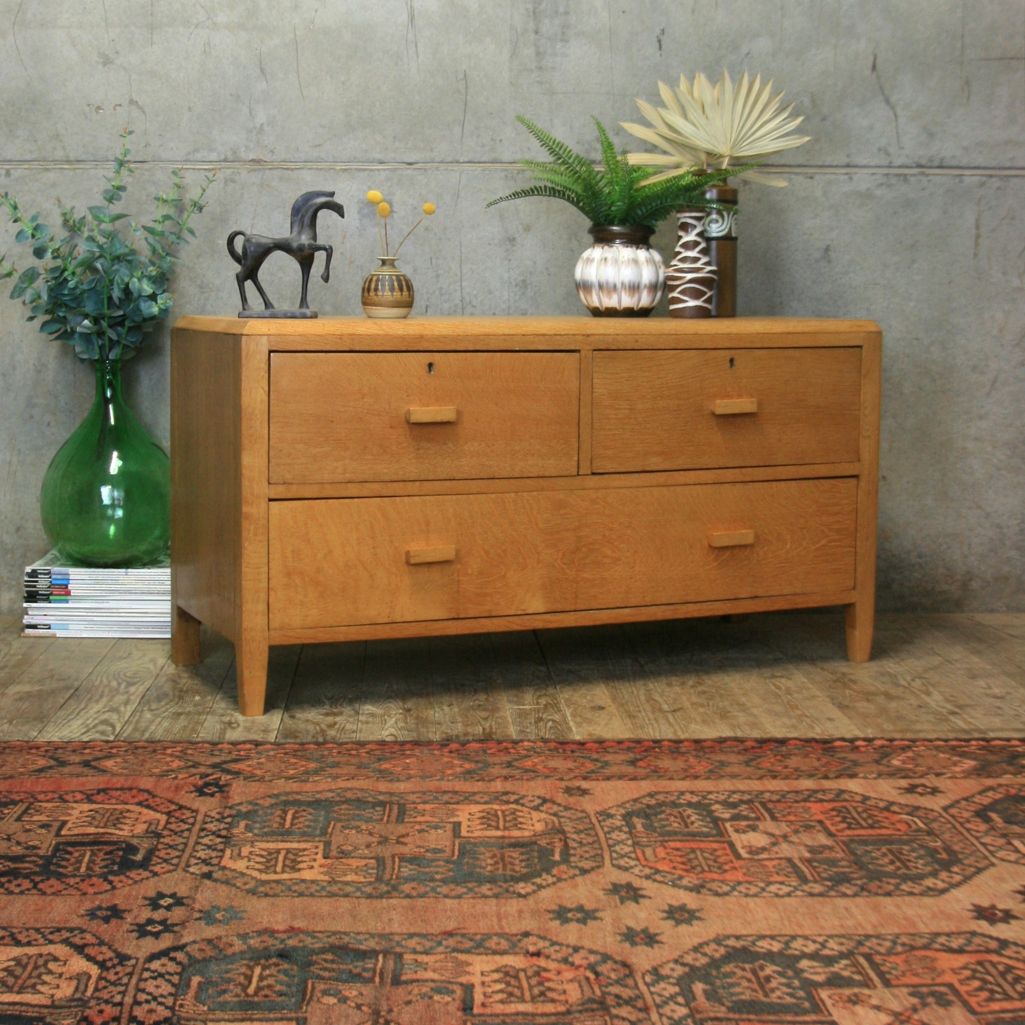 Lowline Chest Honey Oak Three Drawer Keyhole Detail Storage