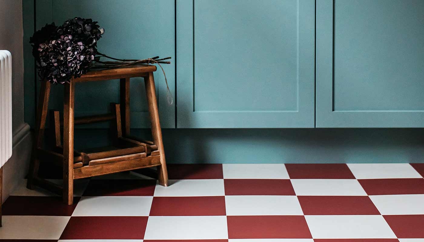Lvt Flooring in Rust Red Checkerboard Retro Mudroom Style