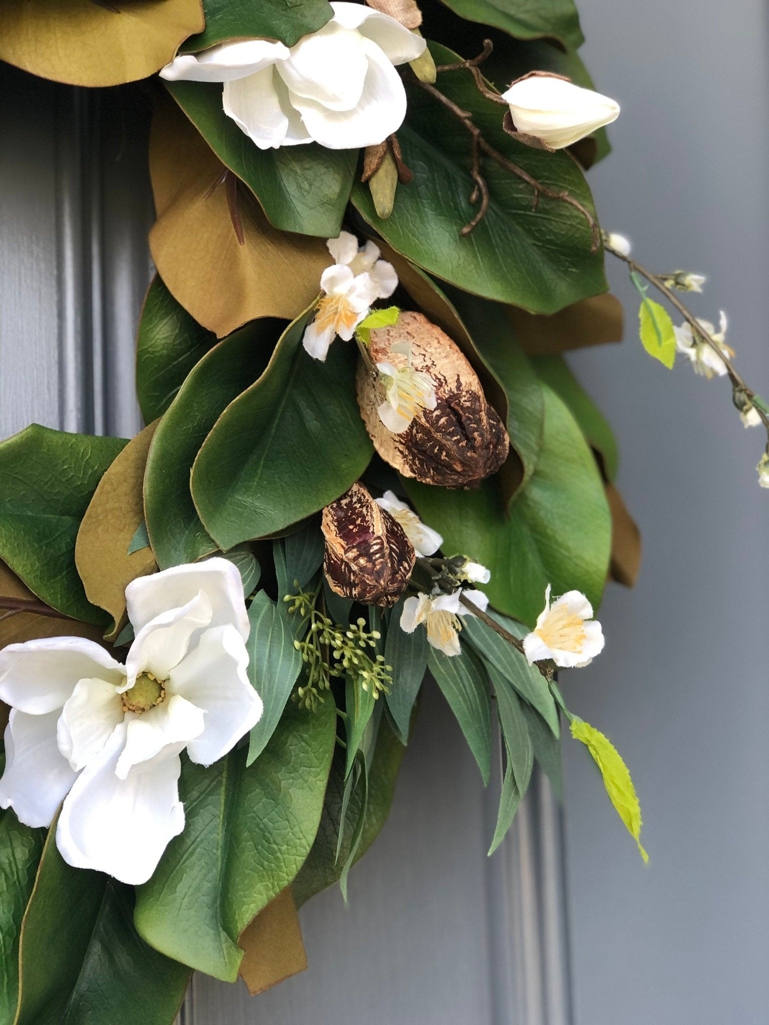 Magnolia Wreath with Copper Backed Leaves and Soft White