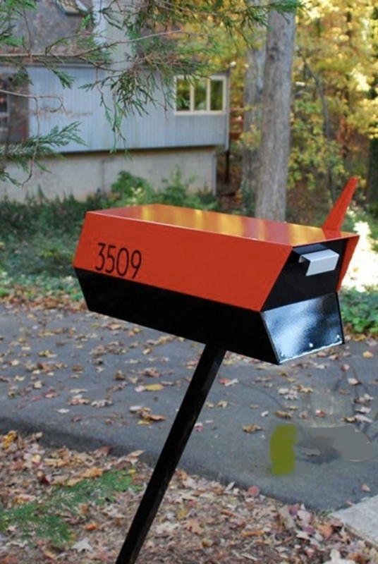 Mailbox Orange And Black Angled Post Geometric Curb