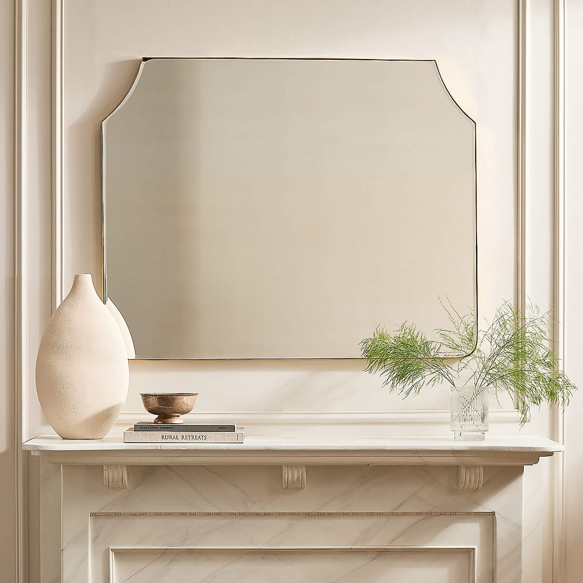 Mantel Mirror Clipped Corners Thin Brass Frame