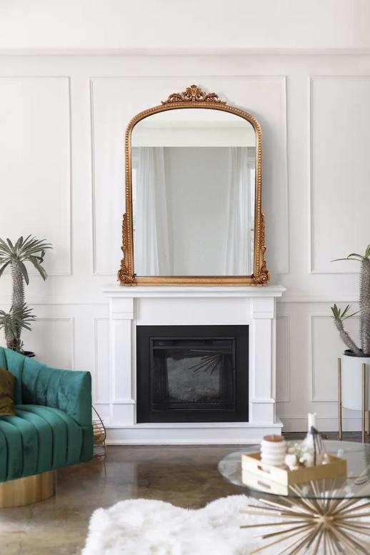 Mantel Mirror Wide Arch Antique Gold Accent