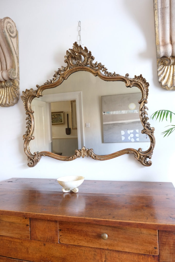 Mantle Mirror Rococo Gilded Scrollwork Detail