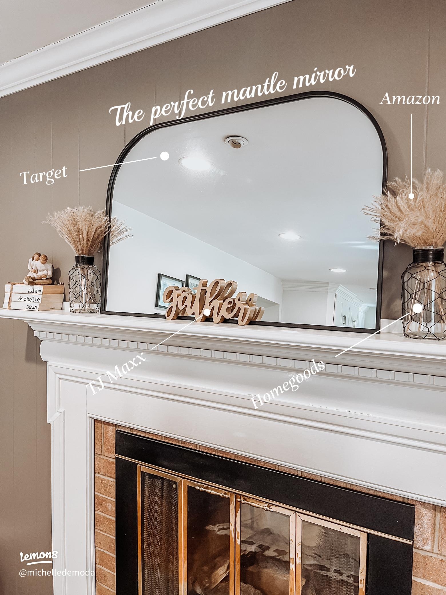 Mantle Mirror Thin Profile Black Arched Farmhouse Style