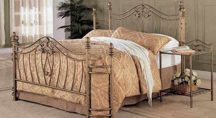 Metal Bed Antique Gold Ornate Scrollwork Spindle Design